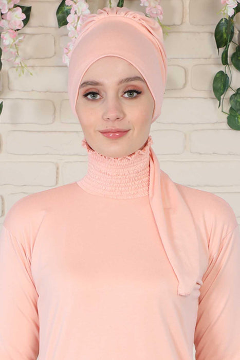 Chic Instant Turban Headscarf, Ready to Wear Instant Hijab, Easy Wrap & Trendy Turban Hijab Design, Stylish Chemo Cancer Cap for Women,B-49 Powder