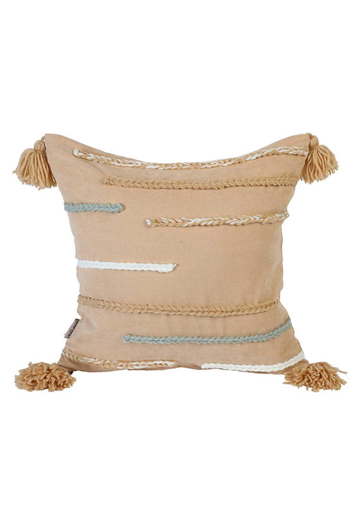 Chic Knit Pillow Cover with Colorful Strips and Tassels on Each Edges, 18x18 Decorative Cushion Cover for Cozy Home Decorations,K-153 Beige