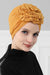 Chic Rose Accent Instant Turban Hijab for Women, Cotton Scarf Chemo Head Wrap, Plain Bonnet Cap with a Beautiful Big Handmade Rose,B-21 Mustard Yellow