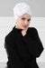 Chic Rose Accent Instant Turban Hijab for Women, Cotton Scarf Chemo Head Wrap, Plain Bonnet Cap with a Beautiful Big Handmade Rose,B-21 White