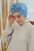 Chic Rose Accent Instant Turban Hijab for Women, Cotton Scarf Chemo Head Wrap, Plain Bonnet Cap with a Beautiful Big Handmade Rose,B-21 Blue