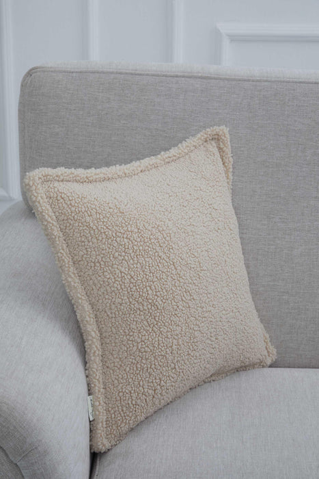 Chic Teddy Square Throw Pillow Cover, 18x18 Inches Soft Touch Teddy Pillow Cover for Couch and Sofa, Trendy Throw Pillow Cover,K-309 Beige