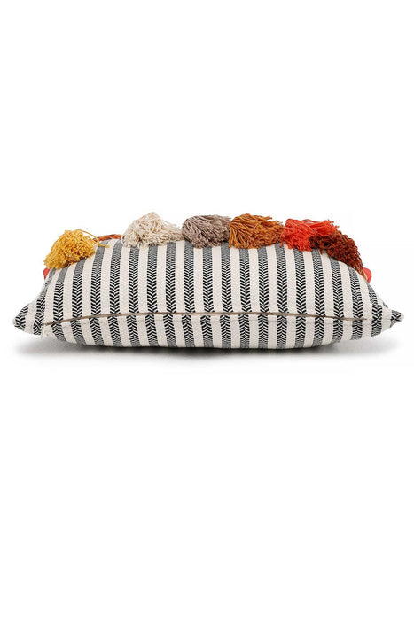 Colourful Tasseled Pillow Cover with Quilted and Striped Patterns, 20x12 Handmade Large Lumbar Pillow Cover for Cozy Home Decorations,K-210 Orange - Striped Pattern