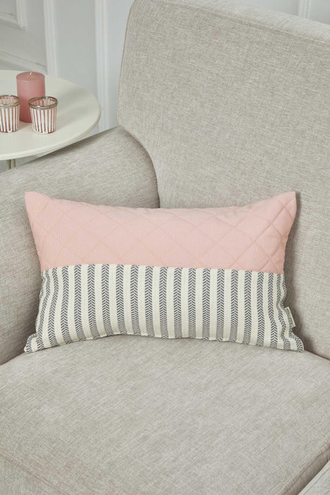 Colourful Tasseled Pillow Cover with Quilted and Striped Patterns, 20x12 Handmade Large Lumbar Pillow Cover for Cozy Home Decorations,K-210 Light Powder - Grey Striped Pattern