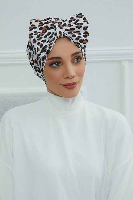 Combed Cotton Patterned Turban Bonnet with a Big Bow, Elegant and Comfortable Pre-Tied Instant Turban Hair Cover for Women,B-11YD Wild Elegance