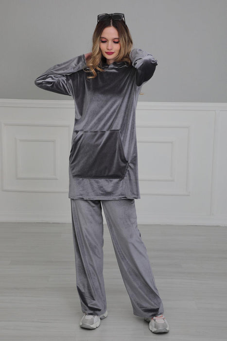 Comfortable Velvet Tracksuit for Women, One-size-fits-all Soft Velvet Women Tracksuit, Stylish Women's Hoodie and Pants Set,TK-1 Grey