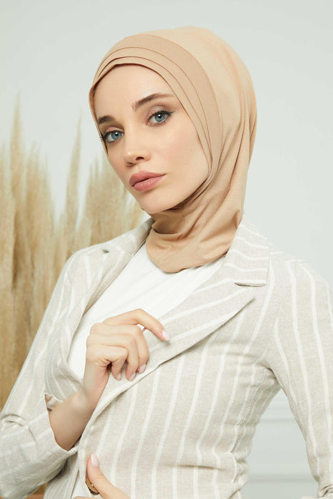 Cotton Instant Turban Headwrap, Washable High Quality Pleated Turban Hijab, Comfortable Pre-Tied Turban for Chemo Cancer Patients,B-76 Sand Brown