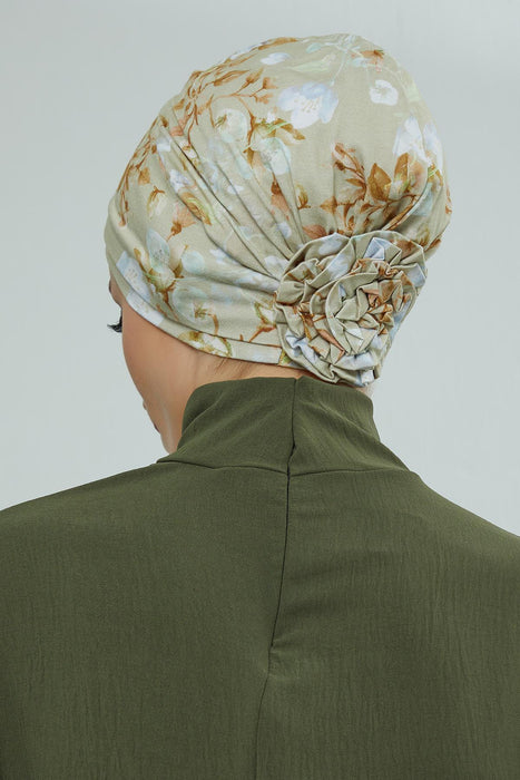 Cotton Printed Instant Turban Scarf For Women with Rose Detail at the Back Side, Stylish Patterned Elegant Turban Bonnet Cap,B-53YD Whispering Blooms