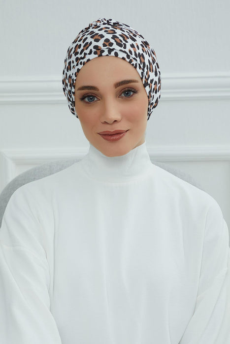 Cotton Printed Instant Turban Scarf For Women with Rose Detail at the Back Side, Stylish Patterned Elegant Turban Bonnet Cap,B-53YD Wild Elegance