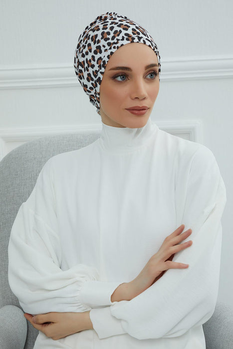 Cotton Printed Instant Turban Scarf For Women with Rose Detail at the Back Side, Stylish Patterned Elegant Turban Bonnet Cap,B-53YD Wild Elegance