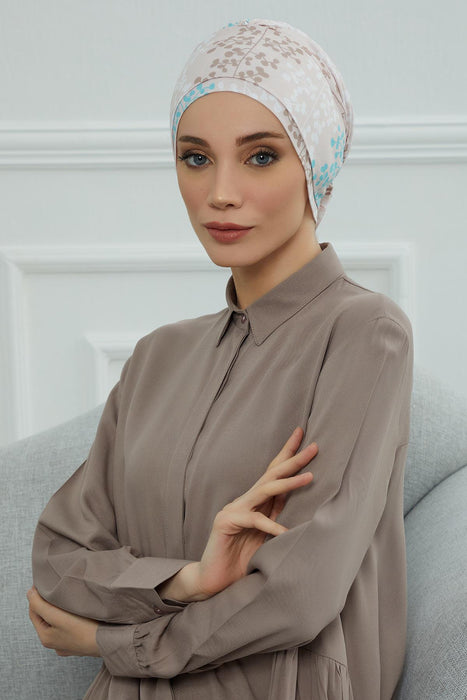 Cotton Printed Instant Turban Scarf For Women with Rose Detail at the Back Side, Stylish Patterned Elegant Turban Bonnet Cap,B-53YD Spring Awakening