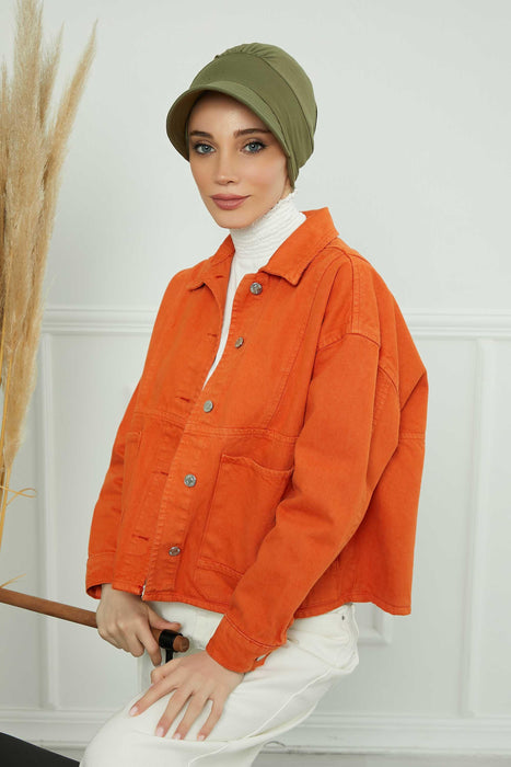 Cotton Visor Turban Head Cover, Visor Newsboy Hat for Women, 95% Cotton Plain Casual Hijab Bonnet Cap, Sun Protective Visor Chemo Cap,B-73 Army Green