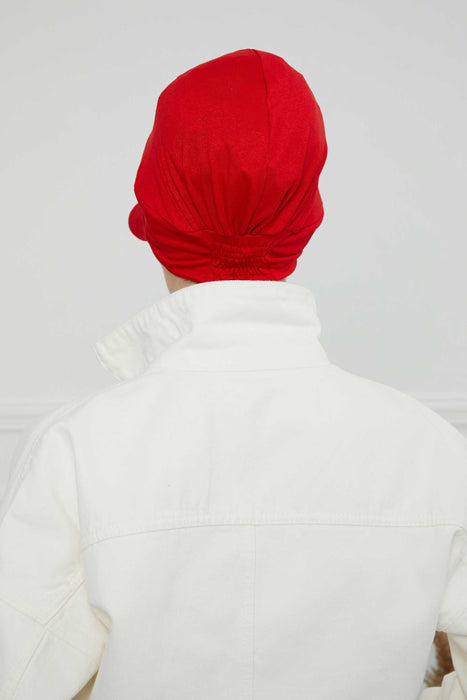 Cotton Visor Turban Head Cover, Visor Newsboy Hat for Women, 95% Cotton Plain Casual Hijab Bonnet Cap, Sun Protective Visor Chemo Cap,B-73 Red