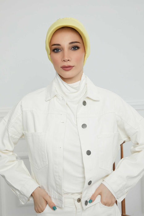 Cotton Visor Turban Head Cover, Visor Newsboy Hat for Women, 95% Cotton Plain Casual Hijab Bonnet Cap, Sun Protective Visor Chemo Cap,B-73 Yellow