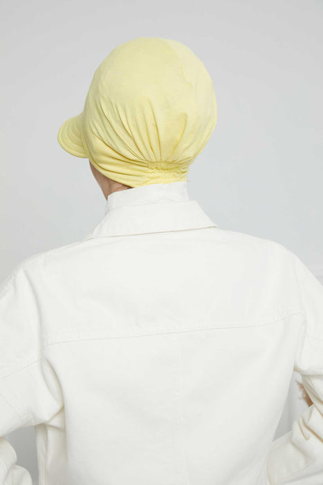 Cotton Visor Turban Head Cover, Visor Newsboy Hat for Women, 95% Cotton Plain Casual Hijab Bonnet Cap, Sun Protective Visor Chemo Cap,B-73 Yellow