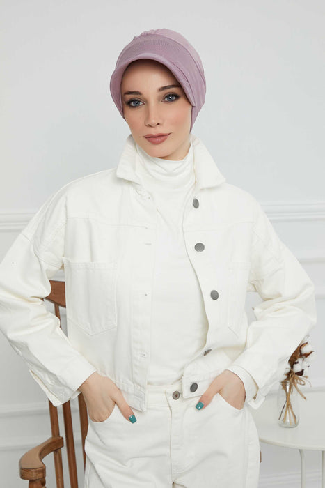 Cotton Visor Turban Head Cover, Visor Newsboy Hat for Women, 95% Cotton Plain Casual Hijab Bonnet Cap, Sun Protective Visor Chemo Cap,B-73 Lilac
