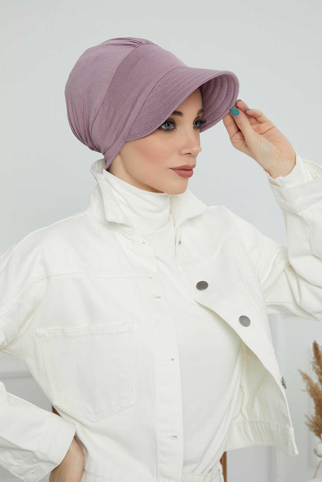 Cotton Visor Turban Head Cover, Visor Newsboy Hat for Women, 95% Cotton Plain Casual Hijab Bonnet Cap, Sun Protective Visor Chemo Cap,B-73 Lilac