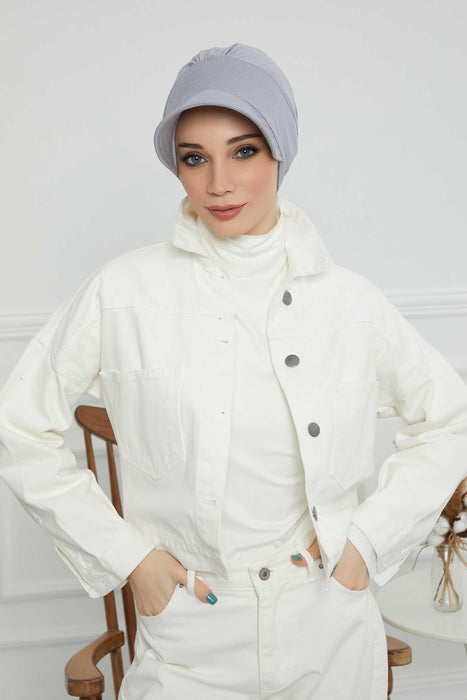 Cotton Visor Turban Head Cover, Visor Newsboy Hat for Women, 95% Cotton Plain Casual Hijab Bonnet Cap, Sun Protective Visor Chemo Cap,B-73 Grey 2