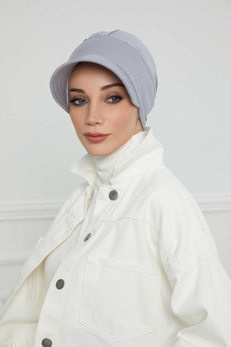 Cotton Visor Turban Head Cover, Visor Newsboy Hat for Women, 95% Cotton Plain Casual Hijab Bonnet Cap, Sun Protective Visor Chemo Cap,B-73 Grey 2