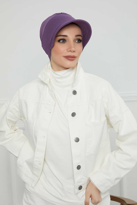 Cotton Visor Turban Head Cover, Visor Newsboy Hat for Women, 95% Cotton Plain Casual Hijab Bonnet Cap, Sun Protective Visor Chemo Cap,B-73 Purple 2