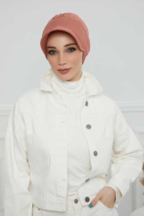 Cotton Visor Turban Head Cover, Visor Newsboy Hat for Women, 95% Cotton Plain Casual Hijab Bonnet Cap, Sun Protective Visor Chemo Cap,B-73 Salmon