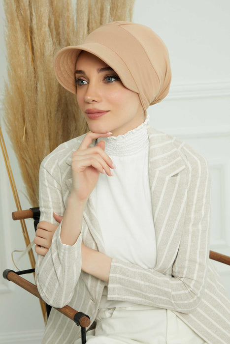 Cotton Visor Turban Head Cover, Visor Newsboy Hat for Women, 95% Cotton Plain Casual Hijab Bonnet Cap, Sun Protective Visor Chemo Cap,B-73 Sand Brown