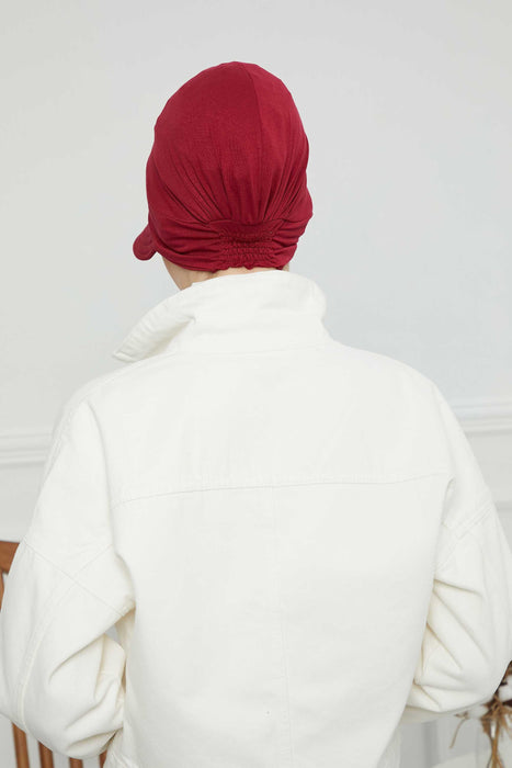 Cotton Visor Turban Head Cover, Visor Newsboy Hat for Women, 95% Cotton Plain Casual Hijab Bonnet Cap, Sun Protective Visor Chemo Cap,B-73 Maroon