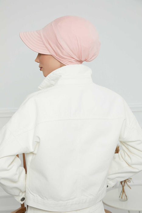Cotton Visor Turban Head Cover, Visor Newsboy Hat for Women, 95% Cotton Plain Casual Hijab Bonnet Cap, Sun Protective Visor Chemo Cap,B-73 Powder