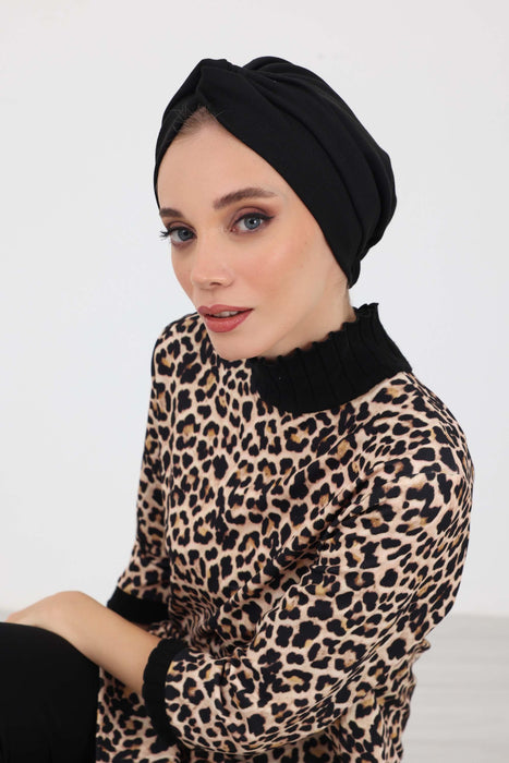 Cozy Maharajah-Style Winter Turban Bonnet, Soft Polyviscose Interlock Fabric, Stretchable One-Size Headwrap Ideal for Cold Weather,B-4IV