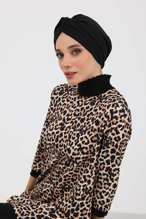 Cozy Maharajah-Style Winter Turban Bonnet, Soft Polyviscose Interlock Fabric, Stretchable One-Size Headwrap Ideal for Cold Weather,B-4IV