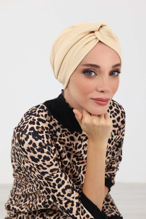 Cozy Maharajah-Style Winter Turban Bonnet, Soft Polyviscose Interlock Fabric, Stretchable One-Size Headwrap Ideal for Cold Weather,B-4IV