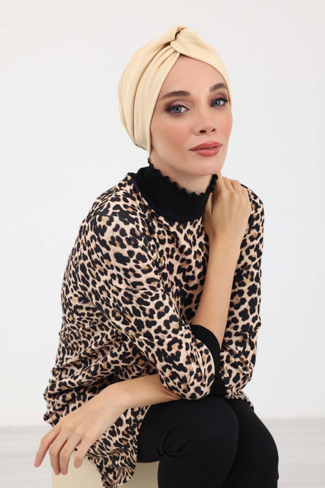 Cozy Maharajah-Style Winter Turban Bonnet, Soft Polyviscose Interlock Fabric, Stretchable One-Size Headwrap Ideal for Cold Weather,B-4IV