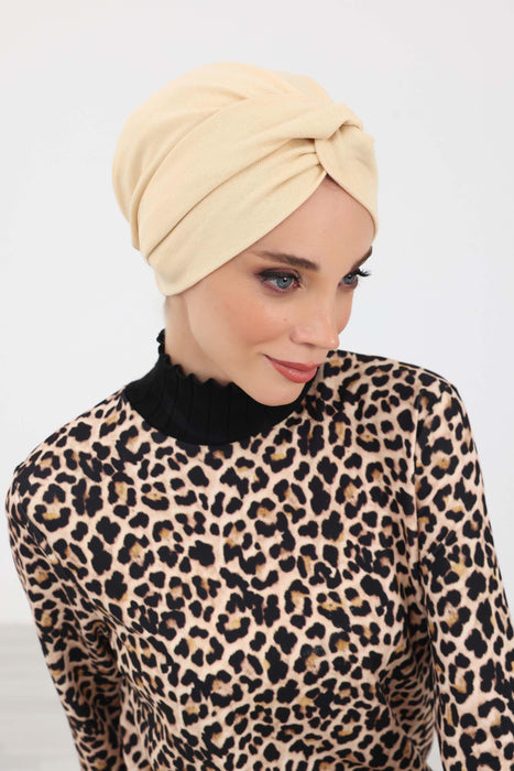 Cozy Maharajah-Style Winter Turban Bonnet, Soft Polyviscose Interlock Fabric, Stretchable One-Size Headwrap Ideal for Cold Weather,B-4IV