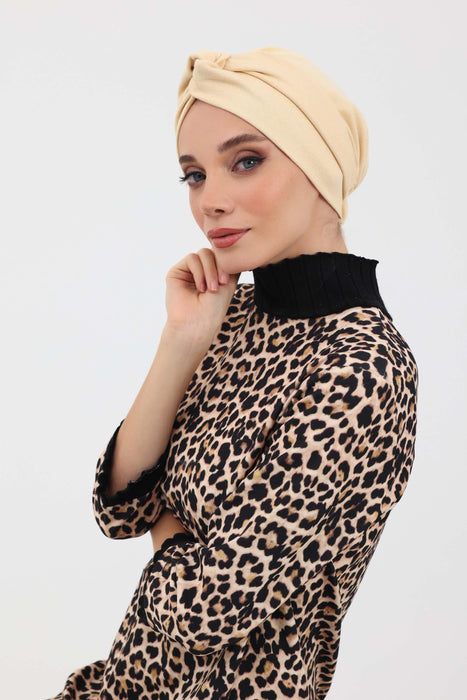 Cozy Maharajah-Style Winter Turban Bonnet, Soft Polyviscose Interlock Fabric, Stretchable One-Size Headwrap Ideal for Cold Weather,B-4IV