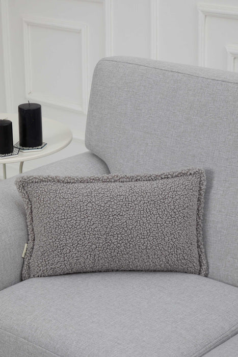 Cozy Teddy Lumbar Pillow Cover with Extremely Soft Touch, 20x12 Inches Plush Textured Cushion Cover for Living Room and Bedroom Decors,K-308 Grey
