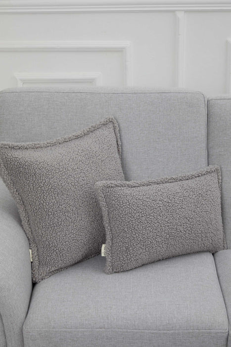 Cozy Teddy Lumbar Pillow Cover with Extremely Soft Touch, 20x12 Inches Plush Textured Cushion Cover for Living Room and Bedroom Decors,K-308 Grey