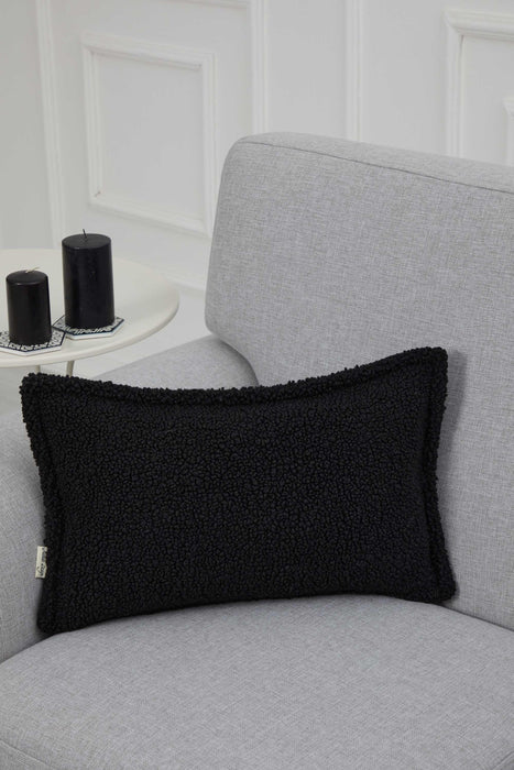 Cozy Teddy Lumbar Pillow Cover with Extremely Soft Touch, 20x12 Inches Plush Textured Cushion Cover for Living Room and Bedroom Decors,K-308 Black