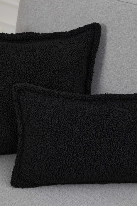 Cozy Teddy Lumbar Pillow Cover with Extremely Soft Touch, 20x12 Inches Plush Textured Cushion Cover for Living Room and Bedroom Decors,K-308 Black