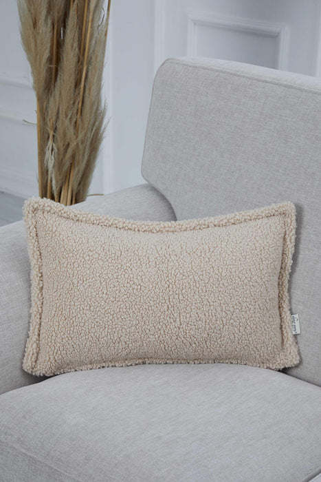 Cozy Teddy Lumbar Pillow Cover with Extremely Soft Touch, 20x12 Inches Plush Textured Cushion Cover for Living Room and Bedroom Decors,K-308 Beige