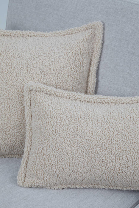 Cozy Teddy Lumbar Pillow Cover with Extremely Soft Touch, 20x12 Inches Plush Textured Cushion Cover for Living Room and Bedroom Decors,K-308 Beige