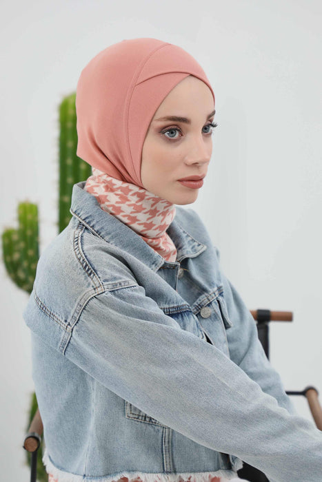 Turbanhaube innen mit Kreuzstich-Design für Damen, Turbanhaube innen in Einheitsgröße für Damen, schlichte gerippte Hijab-Turbanhaube für den Winter, TB-4RB