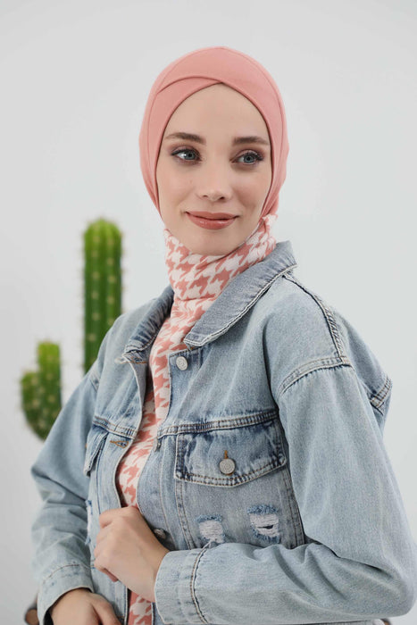 Turbanhaube innen mit Kreuzstich-Design für Damen, Turbanhaube innen in Einheitsgröße für Damen, schlichte gerippte Hijab-Turbanhaube für den Winter, TB-4RB