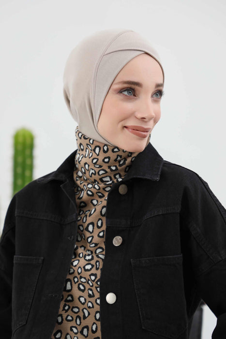 Turbanhaube innen mit Kreuzstich-Design für Damen, Turbanhaube innen in Einheitsgröße für Damen, schlichte gerippte Hijab-Turbanhaube für den Winter, TB-4RB