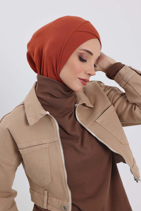 Turbanhaube innen mit Kreuzstich-Design für Damen, Turbanhaube innen in Einheitsgröße für Damen, schlichte gerippte Hijab-Turbanhaube für den Winter, TB-4RB