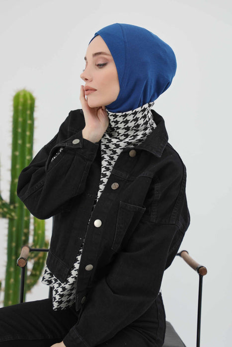 Turbanhaube innen mit Kreuzstich-Design für Damen, Turbanhaube innen in Einheitsgröße für Damen, schlichte gerippte Hijab-Turbanhaube für den Winter, TB-4RB