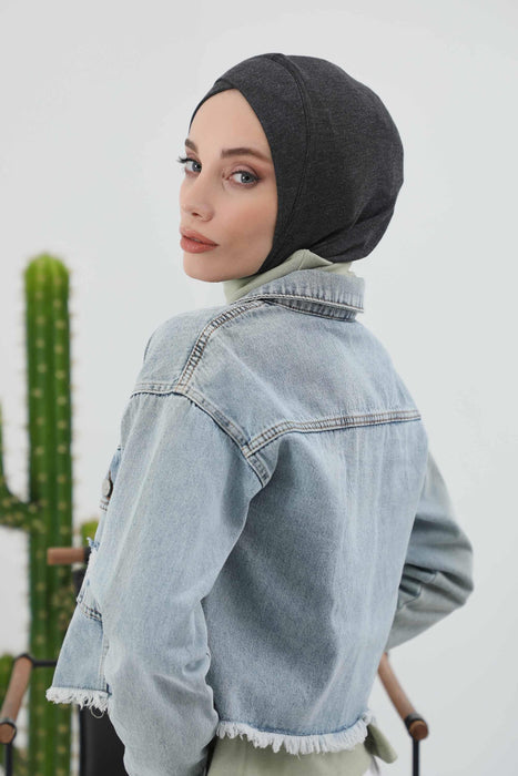 Turbanhaube innen mit Kreuzstich-Design für Damen, Turbanhaube innen in Einheitsgröße für Damen, schlichte gerippte Hijab-Turbanhaube für den Winter, TB-4RB