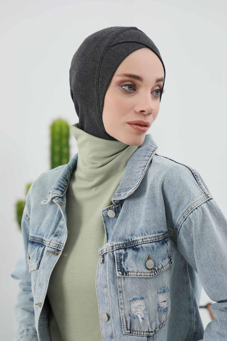 Turbanhaube innen mit Kreuzstich-Design für Damen, Turbanhaube innen in Einheitsgröße für Damen, schlichte gerippte Hijab-Turbanhaube für den Winter, TB-4RB