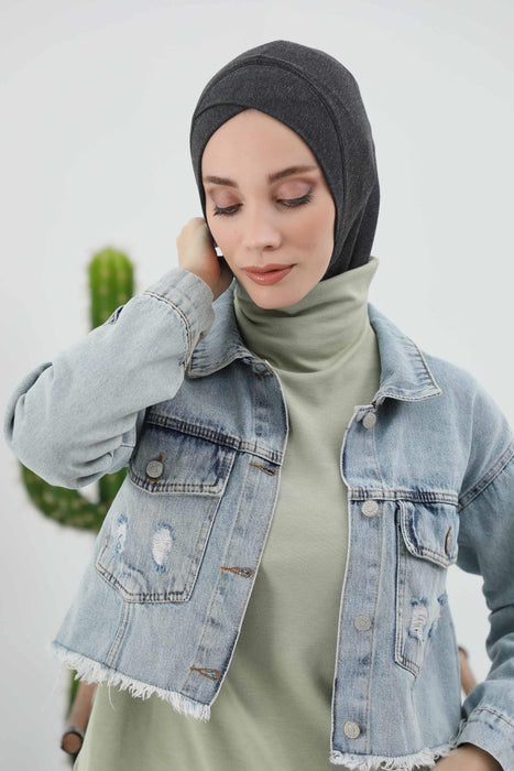 Turbanhaube innen mit Kreuzstich-Design für Damen, Turbanhaube innen in Einheitsgröße für Damen, schlichte gerippte Hijab-Turbanhaube für den Winter, TB-4RB