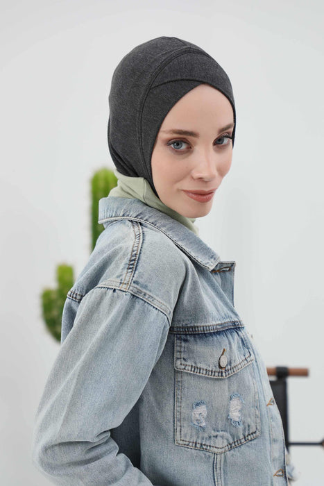 Turbanhaube innen mit Kreuzstich-Design für Damen, Turbanhaube innen in Einheitsgröße für Damen, schlichte gerippte Hijab-Turbanhaube für den Winter, TB-4RB