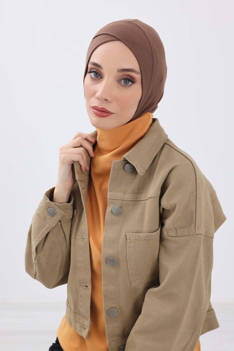 Turbanhaube innen mit Kreuzstich-Design für Damen, Turbanhaube innen in Einheitsgröße für Damen, schlichte gerippte Hijab-Turbanhaube für den Winter, TB-4RB